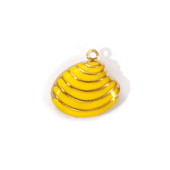 Bild von 1 Piece Eco-friendly PVD Vacuum Plating 304 Stainless Steel Charms 18K Real Gold Plated Yellow Enamel Shell Stripe 19mm x 19mm