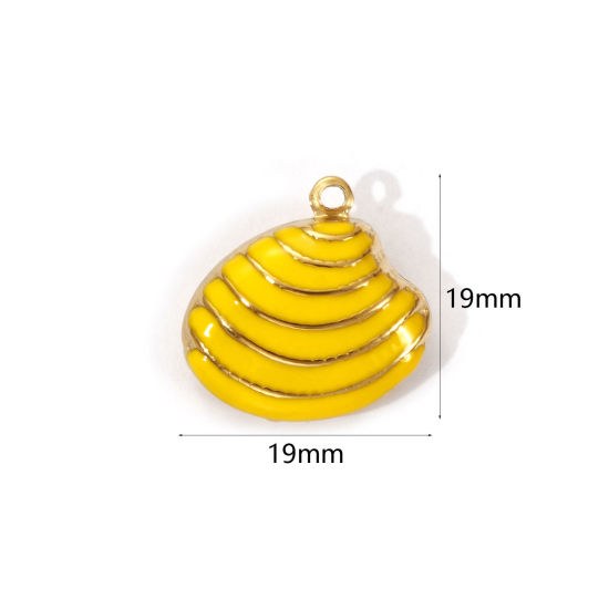 Bild von 1 Piece Eco-friendly PVD Vacuum Plating 304 Stainless Steel Charms 18K Real Gold Plated Yellow Enamel Shell Stripe 19mm x 19mm