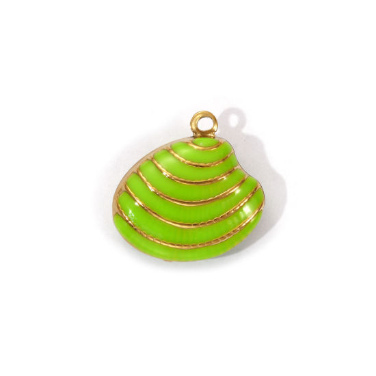 Bild von 1 Piece Eco-friendly PVD Vacuum Plating 304 Stainless Steel Charms 18K Real Gold Plated Green Enamel Shell Stripe 19mm x 19mm