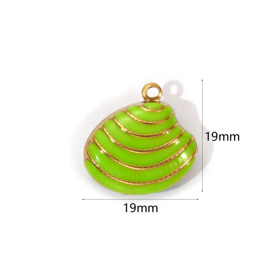 Bild von 1 Piece Eco-friendly PVD Vacuum Plating 304 Stainless Steel Charms 18K Real Gold Plated Green Enamel Shell Stripe 19mm x 19mm