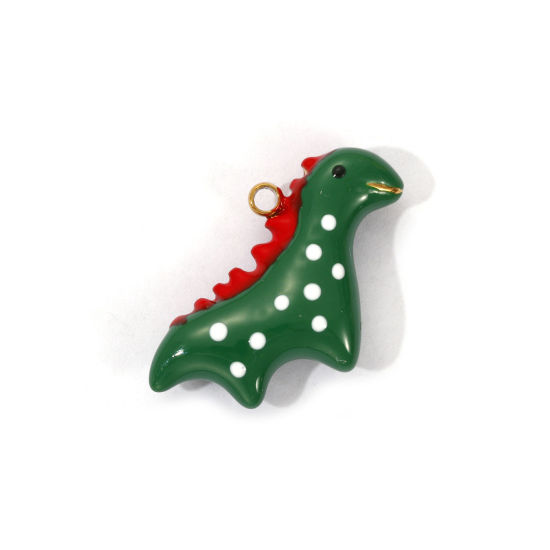Picture of 1 Piece Eco-friendly PVD Vacuum Plating 304 Stainless Steel Charms 18K Real Gold Plated Dark Green Enamel Dinosaur Animal 3D 22mm x 15.5mm