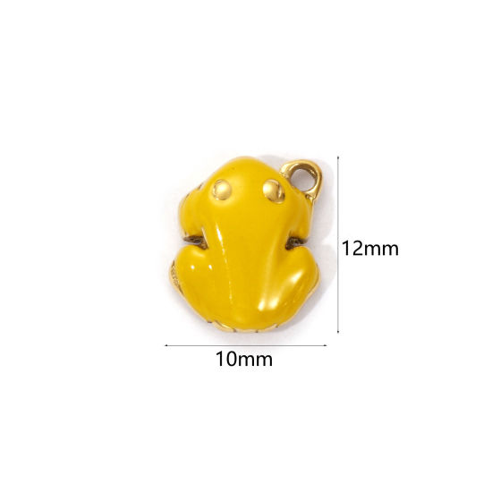 Picture of 1 Piece Eco-friendly PVD Vacuum Plating 304 Stainless Steel Charms 18K Real Gold Plated Yellow Enamel Frog Animal 3D 12mm x 10mm
