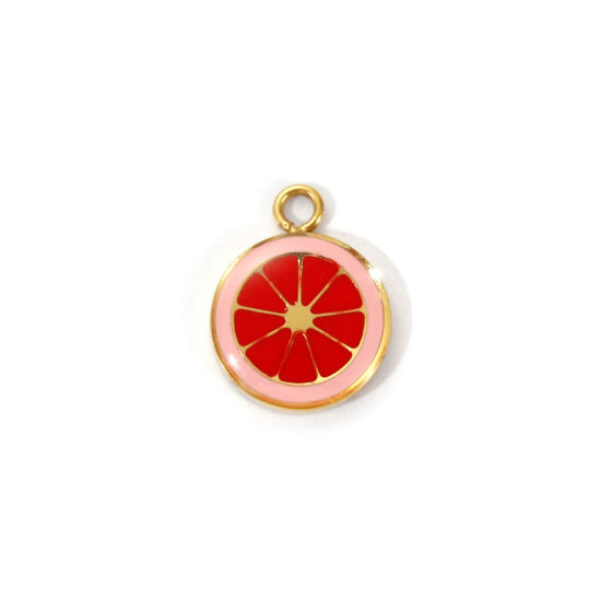 1 Piece Eco-friendly PVD Vacuum Plating 304 Stainless Steel Charms 18K Real Gold Plated Red Enamel Lemon 11.5mm x 9mm の画像