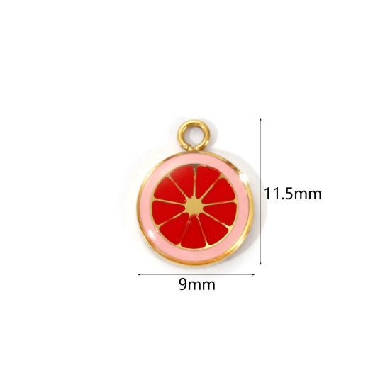 1 Piece Eco-friendly PVD Vacuum Plating 304 Stainless Steel Charms 18K Real Gold Plated Red Enamel Lemon 11.5mm x 9mm の画像