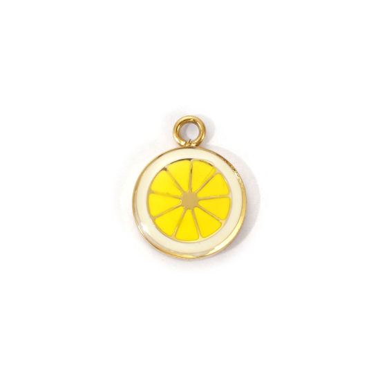 1 Piece Eco-friendly PVD Vacuum Plating 304 Stainless Steel Charms 18K Real Gold Plated Yellow Enamel Lemon 11.5mm x 9mm の画像