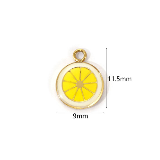 1 Piece Eco-friendly PVD Vacuum Plating 304 Stainless Steel Charms 18K Real Gold Plated Yellow Enamel Lemon 11.5mm x 9mm の画像