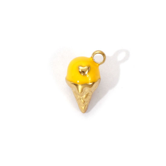 1 Piece Eco-friendly PVD Vacuum Plating 304 Stainless Steel Charms 18K Real Gold Plated Yellow Enamel Ice Cream Heart 3D 11mm x 7mm の画像