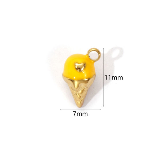 1 Piece Eco-friendly PVD Vacuum Plating 304 Stainless Steel Charms 18K Real Gold Plated Yellow Enamel Ice Cream Heart 3D 11mm x 7mm の画像