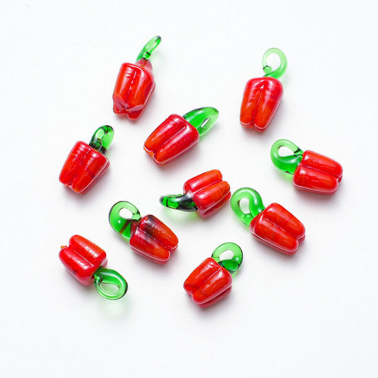 Imagen de 5 PCs Lampwork Glass Charms Red Chili 20mm x 10mm
