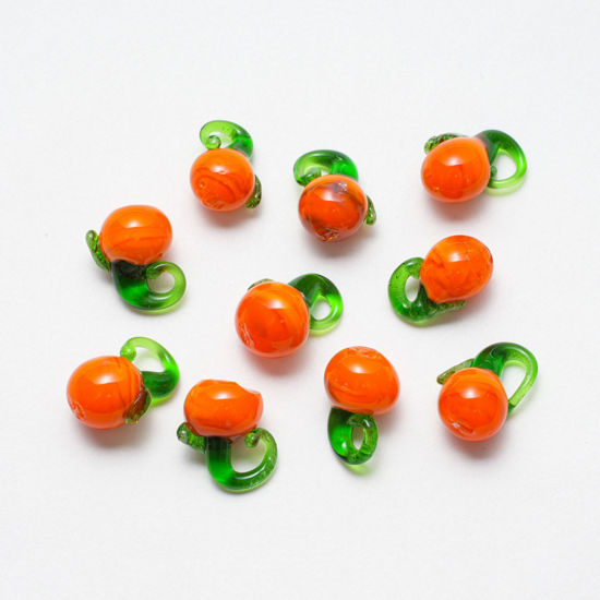 Imagen de 5 PCs Lampwork Glass Charms Orange Orange Fruit 15mm x 12mm
