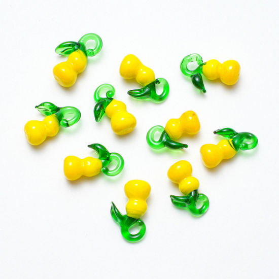 Imagen de 5 PCs Lampwork Glass Charms Yellow Calabash 25mm x 15mm