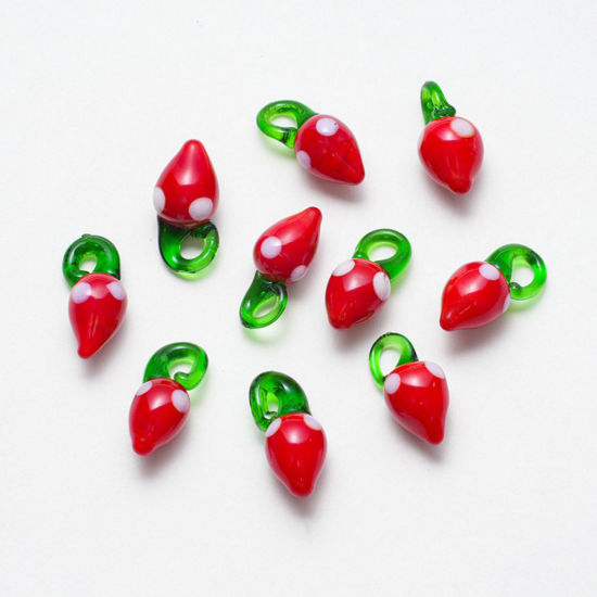 Imagen de 5 PCs Lampwork Glass Charms Red Strawberry Fruit 25mm x 12mm