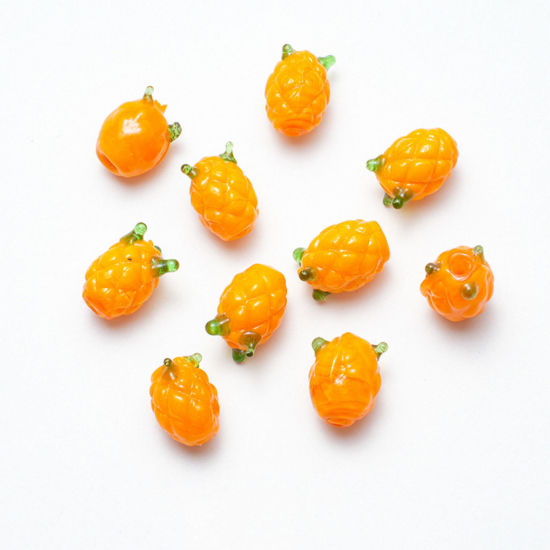 Imagen de 5 PCs Lampwork Glass Charms Orange Pineapple/ Ananas Fruit 15mm x 10mm