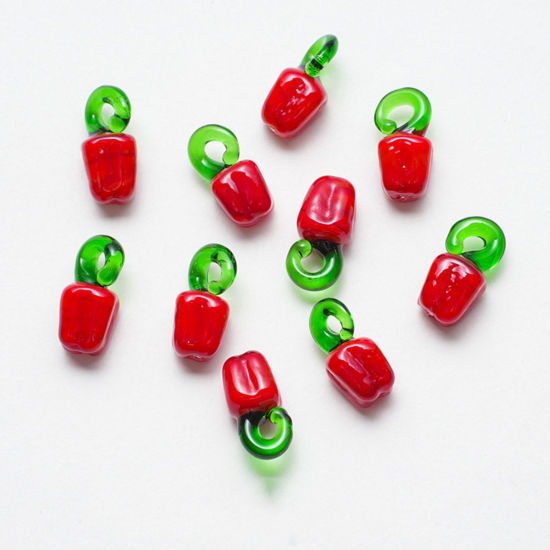 Imagen de 5 PCs Lampwork Glass Charms Red Chili 18mm x 8mm