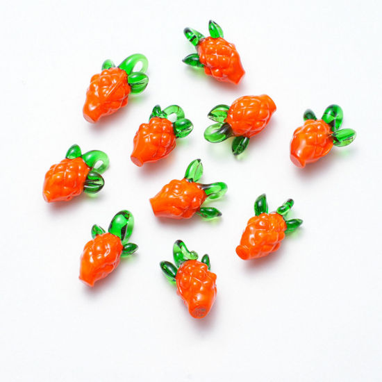 Imagen de 5 PCs Lampwork Glass Charms Orange Pineapple/ Ananas Fruit 20mm x 15mm