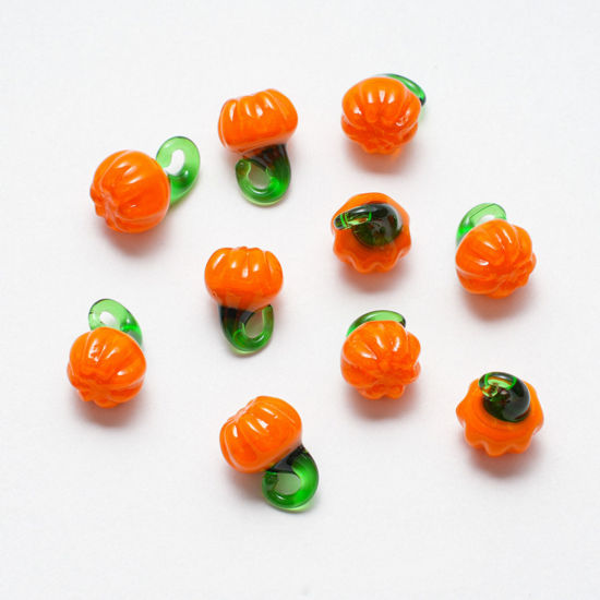 Imagen de 5 PCs Lampwork Glass Charms Orange Pumpkin 15mm x 10mm