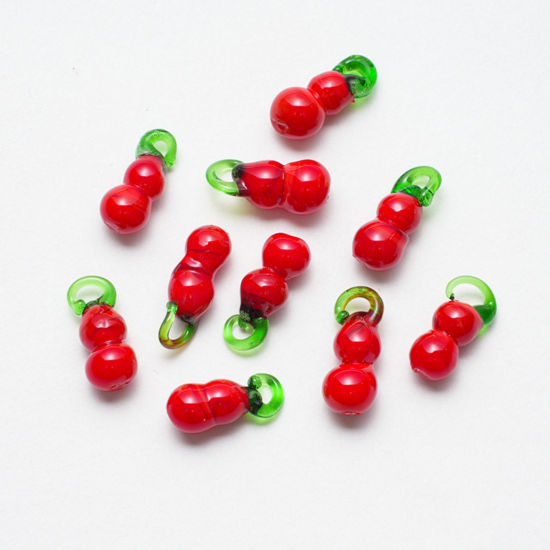 Imagen de 5 PCs Lampwork Glass Charms Red Calabash 18mm x 8mm