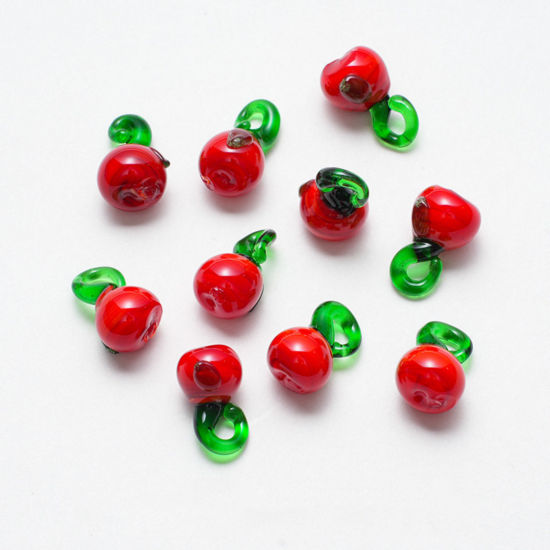 Imagen de 5 PCs Lampwork Glass Charms Red Apple Fruit 20mm x 10mm