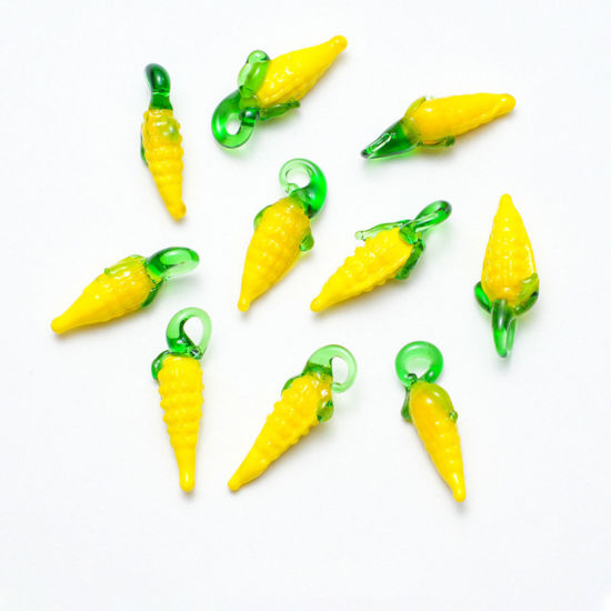 Imagen de 5 PCs Lampwork Glass Charms Yellow Corn 25mm x 10mm