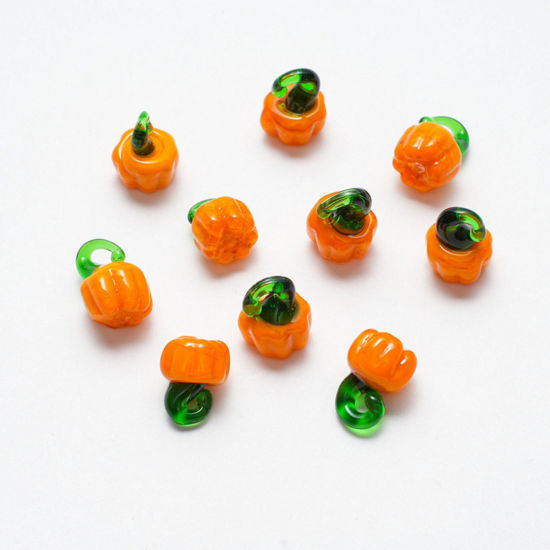 Imagen de 5 PCs Lampwork Glass Charms Orange Pumpkin 15mm x 10mm
