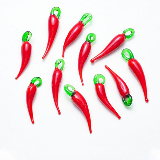 Imagen de 5 PCs Lampwork Glass Charms Red Chili 50mm x 10mm