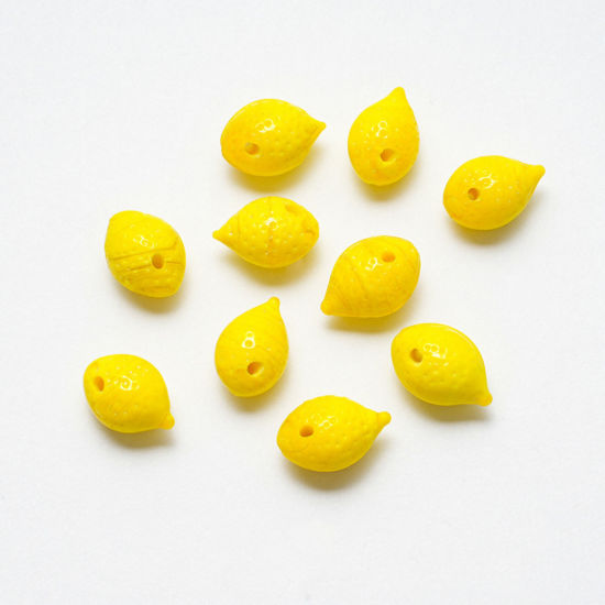 Imagen de 5 PCs Lampwork Glass Charms Yellow Lemon 15mm x 10mm