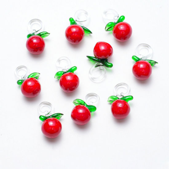 Imagen de 5 PCs Lampwork Glass Charms Red Apple Fruit 40mm x 25mm