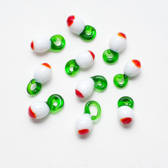 Imagen de 5 PCs Lampwork Glass Charms White Peach Fruit 20mm x 10mm