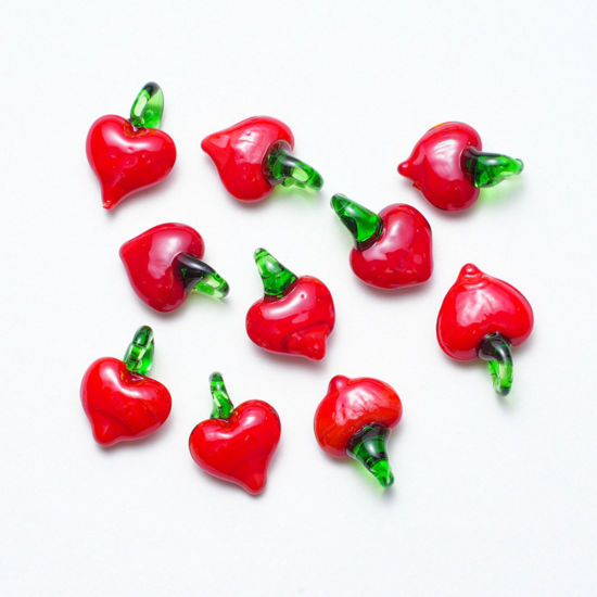 Imagen de 5 PCs Lampwork Glass Charms Red Heart 24mm x 18mm
