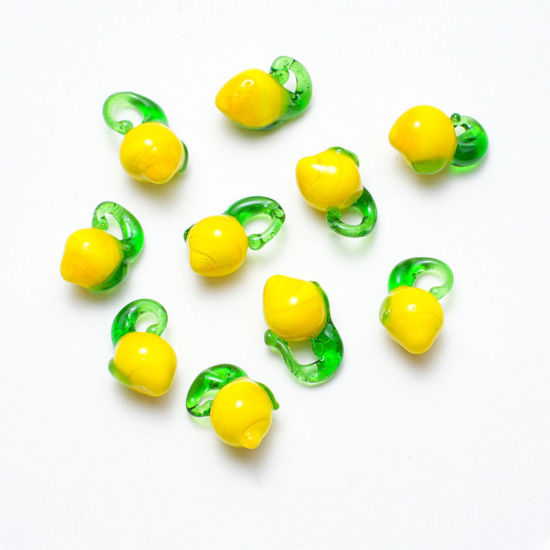 Imagen de 5 PCs Lampwork Glass Charms Yellow Lemon 20mm x 10mm
