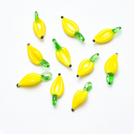 Imagen de 5 PCs Lampwork Glass Charms Yellow Banana Fruit 25mm x 10mm