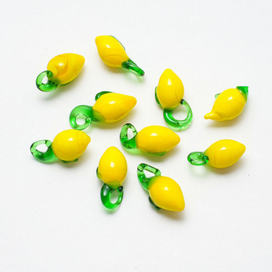 Imagen de 5 PCs Lampwork Glass Charms Yellow Lemon 25mm x 10mm