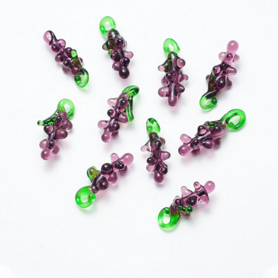 Imagen de 5 PCs Lampwork Glass Charms Purple Grape Fruit 25mm x