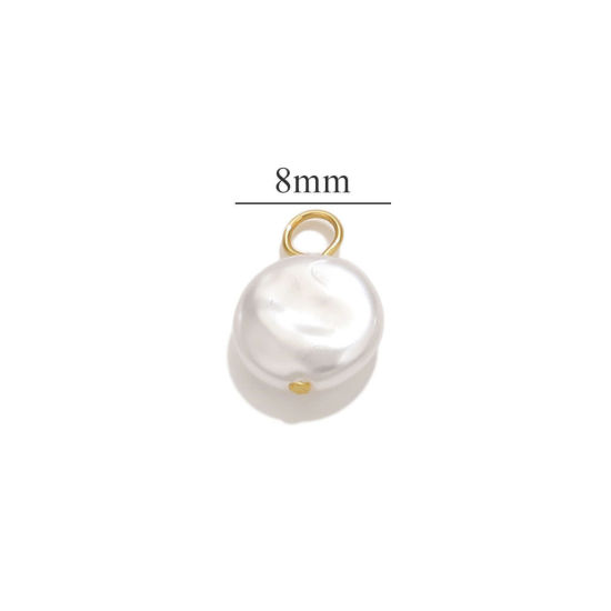 Picture of 10 PCs 304 Stainless Steel Charms Gold Plated Round Acrylic Imitation Pearl 8mm Dia.