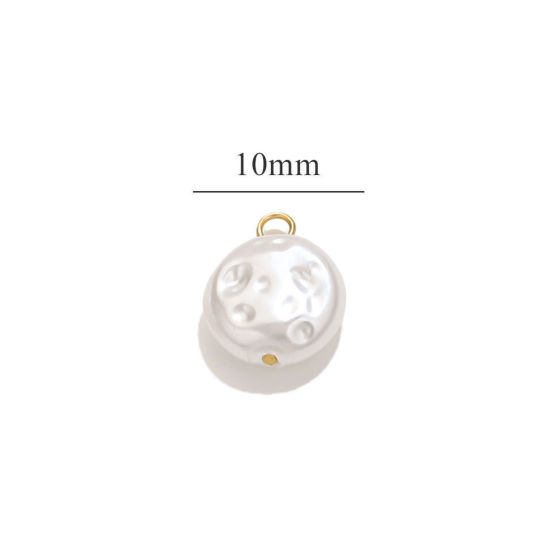 Picture of 10 PCs 304 Stainless Steel Charms Gold Plated Geometric Acrylic Imitation Pearl 10mm Dia.