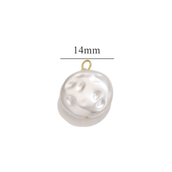Picture of 10 PCs 304 Stainless Steel Charms Gold Plated Round Acrylic Imitation Pearl 14mm Dia.