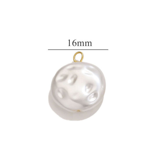 Picture of 10 PCs 304 Stainless Steel Charms Gold Plated Round Acrylic Imitation Pearl 16mm Dia.