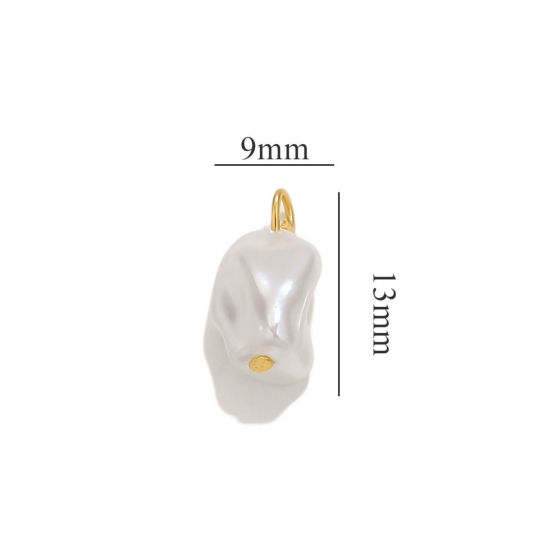 Picture of 10 PCs 304 Stainless Steel Charms Gold Plated Irregular Acrylic Imitation Pearl 13mm x 9mm