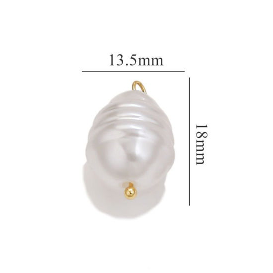 Picture of 10 PCs 304 Stainless Steel Charms Gold Plated Oval Spiral Acrylic Imitation Pearl 18mm x 13.5mm
