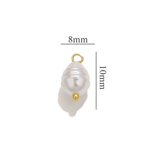 Picture of 10 PCs 304 Stainless Steel Charms Gold Plated Oval Spiral Acrylic Imitation Pearl 10mm x 8mm