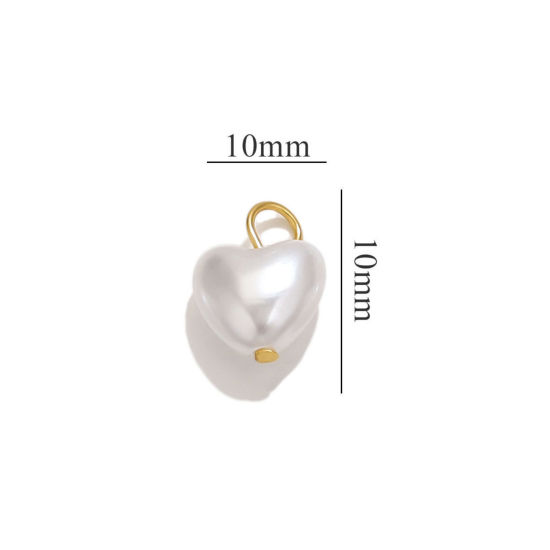 Picture of 10 PCs 304 Stainless Steel Charms Gold Plated Heart Acrylic Imitation Pearl 9mm Dia.