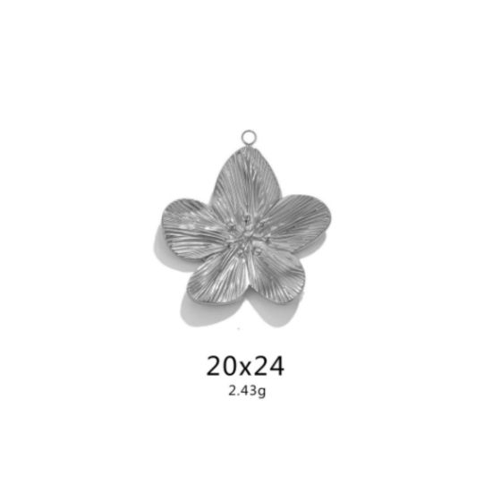 Picture of 5 PCs 304 Stainless Steel Retro Charms Silver Tone Flower 20mm x 24mm