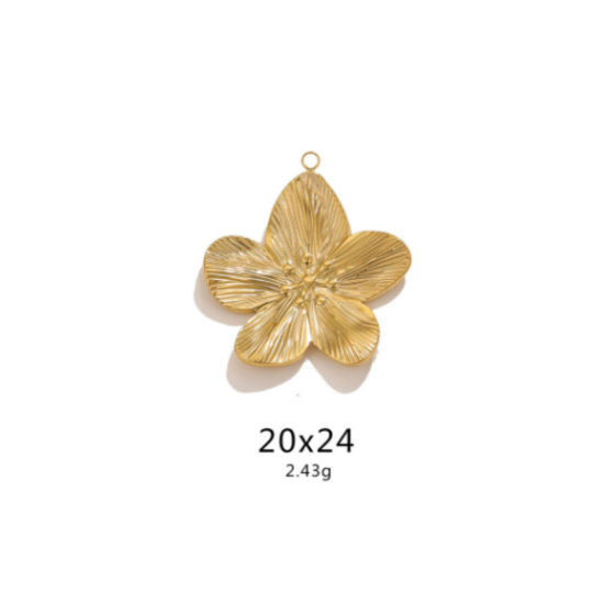Picture of 5 PCs Eco-friendly PVD Vacuum Plating 304 Stainless Steel Retro Charms 18K Gold Plated Flower 20mm x 24mm