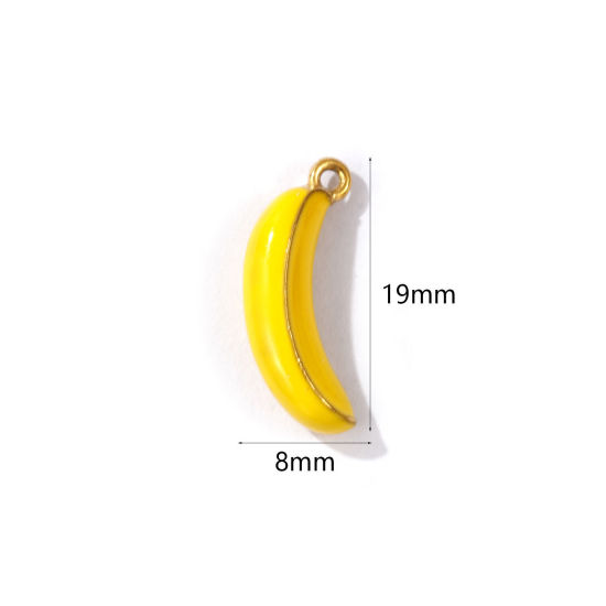 Immagine di 1 Pz Placcatura Sottovuoto PVD Ecologica 304 Acciaio Inossidabile 3D Ciondoli Placcato Oro 18K Giallo Banana Smalto 19mm x 8mm