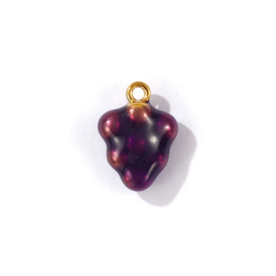 Immagine di 1 Pz Placcatura Sottovuoto PVD Ecologica 304 Acciaio Inossidabile 3D Ciondoli Placcato Oro 18K Colore Viola Uva Smalto 15mm x 11mm