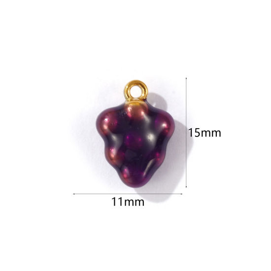 Immagine di 1 Pz Placcatura Sottovuoto PVD Ecologica 304 Acciaio Inossidabile 3D Ciondoli Placcato Oro 18K Colore Viola Uva Smalto 15mm x 11mm