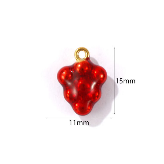 Immagine di 1 Pz Placcatura Sottovuoto PVD Ecologica 304 Acciaio Inossidabile 3D Ciondoli Placcato Oro 18K Rosso Uva Smalto 15mm x 11mm