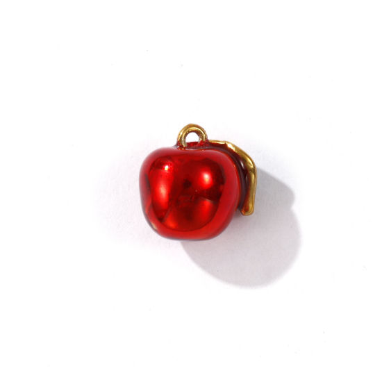 Immagine di 1 Pz Placcatura Sottovuoto PVD Ecologica 304 Acciaio Inossidabile 3D Ciondoli Placcato Oro 18K Rosso Mela Smalto 11mm x 11mm