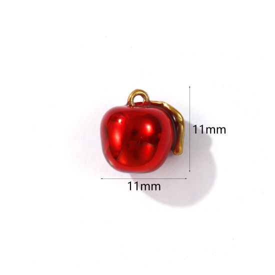 Immagine di 1 Pz Placcatura Sottovuoto PVD Ecologica 304 Acciaio Inossidabile 3D Ciondoli Placcato Oro 18K Rosso Mela Smalto 11mm x 11mm