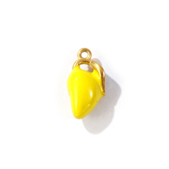 Immagine di 1 Pz Placcatura Sottovuoto PVD Ecologica 304 Acciaio Inossidabile 3D Ciondoli Placcato Oro 18K Giallo Frutto Di Mango Smalto 16mm x 8mm